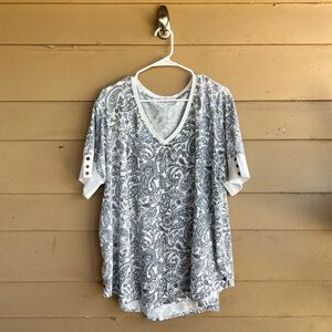 Jane and Delancey Paisley Print V-Neck Short Sleeve Tunic Top Size 2x